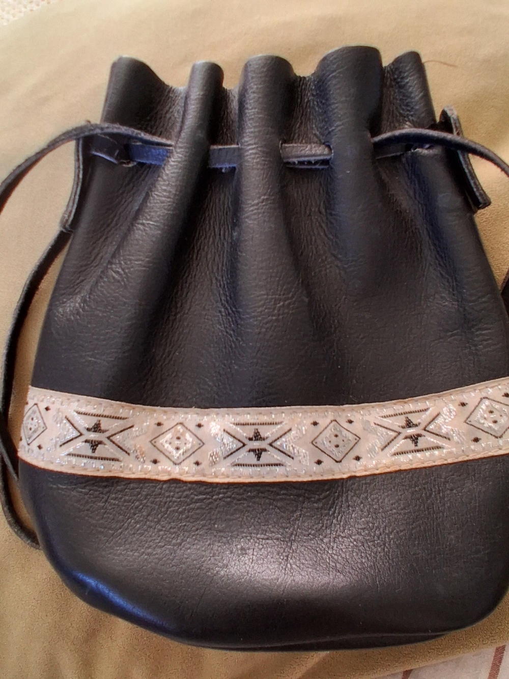 Vintage Leather Black & Tan Geometric Satchel